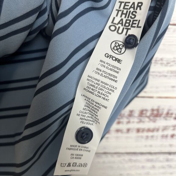 G/FORE Performance Golf Polo Blue Split Stripe Color Block Stretch Medium NWT - Picture 6 of 13